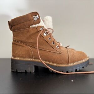 Time and Tru Women’s Brown Suede Lace-Up Winter Boots with Shearling Trim Shoes